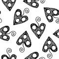 Seamless Leafy Hearts Pattern on white background