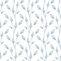 Seamless leaves pattern. Background with blue branches on white