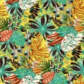 Seamless leaves pattern floral vintage allover design with background.fashion textile