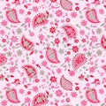 Seamless leavs pattern with pink background