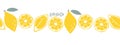 Seamless lemon border. Citrus fruits pattern on white background. Flat vector repeated isolated illustration For cafe Royalty Free Stock Photo