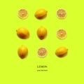 Seamless lemon pattern. lemon isolated on green. place for text