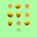 Seamless lemon pattern. lemon isolated on pastel green. place for text