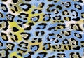 Seamless leopard cheetah animal skin pattern. Ornamental Yellow Blue Design for women textile fabric printing.