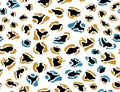 Seamless leopard cheetah animal skin pattern. Ornamental Yellow Blue Design for women textile fabric printing. Royalty Free Stock Photo