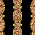 Seamless leopard pattern and golden baroque elements.