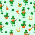 Seamless leprechaun pattern set for st. patrick\'s day