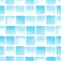 Seamless light blue watercolor pattern on white background. Watercolor seamless pattern with squares Royalty Free Stock Photo