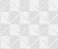 Seamless light contrasting geometric background with square and triangle elements, white line patterns on light gray background,