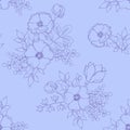 Seamless light lilac pattern with hand drawn flowers and leaves