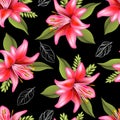 Seamless lily flower and leave pattern