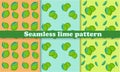 Seamless lime fruit pattern on different backgrounds. Royalty Free Stock Photo