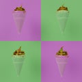 Seamless Lime Green and Pink ice cream cone. Crispy waffles and pink ice cream texture. Golden ice cream filling covered with