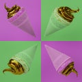 Seamless Lime Green and Pink ice cream cone. Crispy waffles and pink ice cream texture. Golden ice cream filling covered with Royalty Free Stock Photo