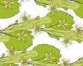 Seamless linden pattern. Ornament of a branch of a Tilia tree. Background of a basswood. limetree or tree.