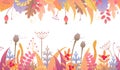 Floral Horizontal Seamless Border with Autumn Plants