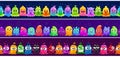 Seamless line of cartoon cute slime monsters. Royalty Free Stock Photo