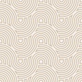 Seamless Linear Graphic Circular Textile Texture. Repetitive White Vector Curved Pattern Pattern. Repeat Asian Wavy Shapes