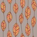 Seamless lined autumn leaf pattern. Royalty Free Stock Photo