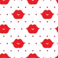 Seamless lips pattern on polka dots background