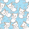 Seamless little cat and dragonfly pattern.