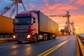 Seamless Logistics Truck Transport Container on the Road to the Port - Delivering Goods with Efficiency and Precision. created Royalty Free Stock Photo