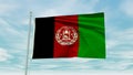 Seamless loop animation of the Afganistan flag on a blue sky background. 3D Illustration