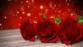 Seamless loop birthday background with red roses on wooden desk. 3D render