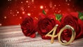Seamless loop birthday background with red roses on wooden desk. fortieth birthday. 40th. 3D render