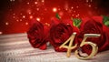Seamless loop birthday background with red roses on wooden desk. fortyfifth birthday. 45th. 3D render