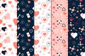 Seamless love pattern background collection on white and dark backgrounds. Simple love element pattern bundle for bed sheets, gift