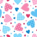 Seamless love pattern with pink and blue patchwork hearts Royalty Free Stock Photo