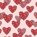 Seamless love pattern with stylized red hearts. Valentines day Royalty Free Stock Photo