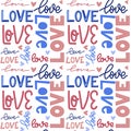 Typographic style Valentines day seamless pattern. Love Hand lettered text