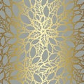 Seamless luxury golden lace leaves pattern on grey background