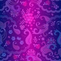 Seamless luxury pattern with buta ornament and flowers in oriental ethnic style