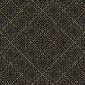 Seamless luxury pattern with gold dots rhombus on blue background, diagonal repeat dotted line backdrop.