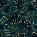 Seamless luxury pattern with monstera Royalty Free Stock Photo