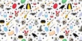 Seamless magic pattern. Halloween items and symbols. Magic wand and cloak of invisibility. School of magic and wizardry