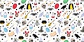 Seamless magic pattern. Halloween items and symbols. Magic wand and cloak of invisibility. School of magic and wizardry Royalty Free Stock Photo