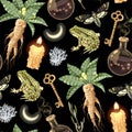 Seamless magic pattern with supply for witchcraft