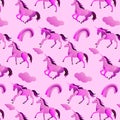 Seamless MAGICAL FANTASY UNICORN PATTERN in pink and purple colors. vector illustration