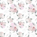 seamless Magnolia pattern with flowers and hearts