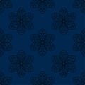 Seamless mandala style floral pattern on blue background. beautiful baroque / damask floral design. vector illustration Royalty Free Stock Photo