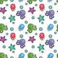 Seamless cartoon marine life background texture