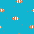 Seamless marine ocean, summer time holiday vacation season with clown fish, star fish, aquatic animal wildlife underwater deep sea