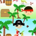 Seamless marine pattern with little pirates for cards prints birthday party