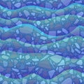 Seamless marine pattern. Rocky sea bottom under blue transparent waves. Ceramic tile, print for fabric, wallpaper