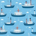 Seamless marine pattern with sea ship