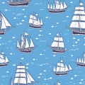 Seamless marine pattern with sea ship